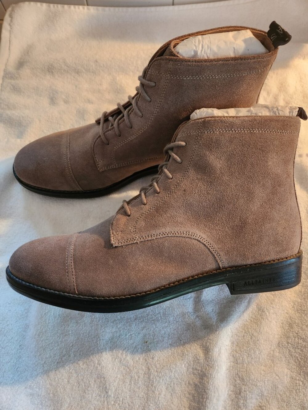 NWOB AllSaints Men's Suede Lace Up Cap Toe Boots Taupe Grey Sz 43 US 10 - Picture 2 of 4